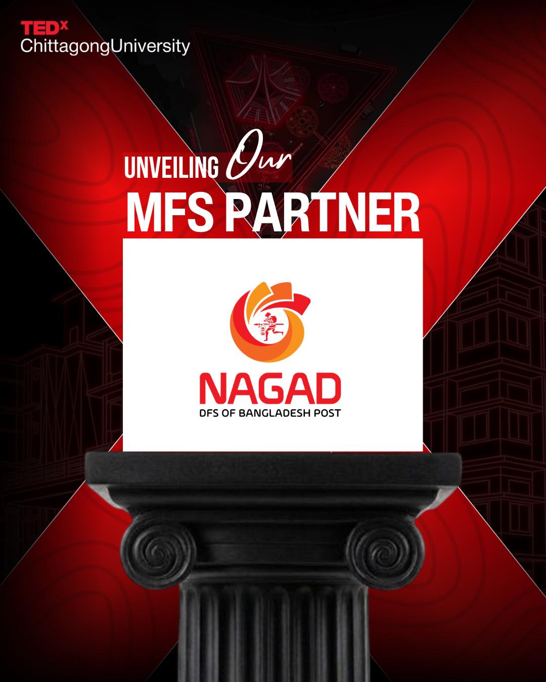 Sponsors TEDxCU 2026 MFS partner announcement poster featuring Nagad.