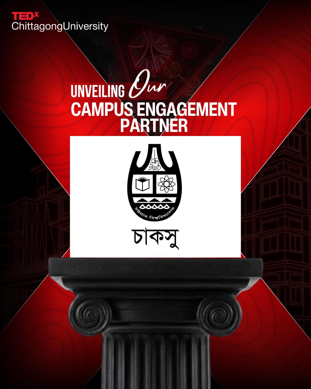 Sponsors TEDxCU 2026 campus engagement partner announcement poster featuring the CUCSU emblem.